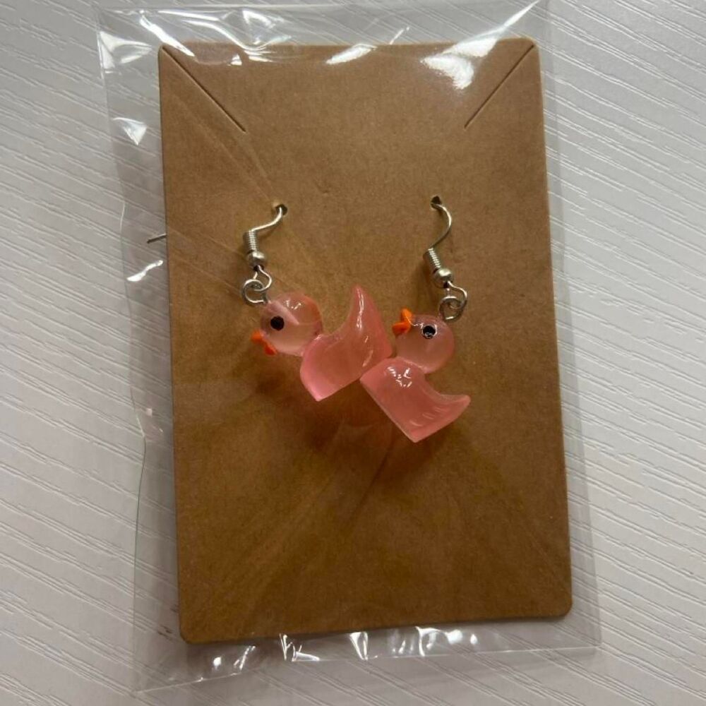 Pink duck earrings